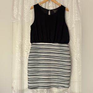 Suzy Shier Black White Striped Dress Sleeveless Bodycon Work Cocktail Dress XL
